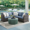 Venice Silver Oak Outdoor Wicker with Cushions 4 Piece Sectional + Sea Glass 36 in. D Fluted Side Table