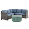 Venice Silver Oak Outdoor Wicker with Cushions 4 Piece Sectional + Sea Glass 36 in. D Fluted Side Table