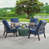 Fairmont Aged Bronze Aluminum with Cushions 5 Piece Chat Set + Sea Glass 36 in. D Fluted Coffee Table