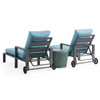 Montecito Charcoal Aluminum with Cushions 3 Piece Chaise Lounge Set + Sea Glass 20 in. D Fluted Side Table