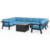 St. Lucia Midnight Aluminum with Canvas Sky Blue Cushions 8 Piece Sectional Group + 42 in. Sq. Fire Pit Table St. Lucia Midnight Aluminum with Canvas Sky Blue Cushions 8 Piece Sectional Group + 42 in. Sq. Fire Pit Table