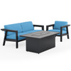 St. Lucia Midnight Aluminum with Canvas Sky Blue Cushions 3 Piece Sofa Group + 52 x 32 in. Fire Pit Table