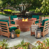 In-Store Only - Castello Teak with Cushions 5 Piece Chat Set + 48 in. Flaming Gorge Carbon Steel Fire Pit
