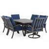 Fairmont Aged Bronze Aluminum with Spectrum Indigo Cushions 7 Piece Combo Dining Set + 70 x 42 in. Table