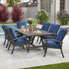 Fairmont Aged Bronze Aluminum with Spectrum Indigo Cushions 7 Piece Dining Set + 84 x 42 in. Table