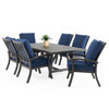 Fairmont Aged Bronze Aluminum with Spectrum Indigo Cushions 7 Piece Dining Set + 84 x 42 in. Table