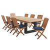 Westport Teak with Cushions 9 Piece Armless Dining Set + Balencia 87-118 x 47 in. Double Extension Table
