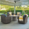 Venice Silver Oak Outdoor Wicker with Spectrum Denim Cushions 5 Piece Swivel Chat Set + 48 in. D Driftwood Sintered Fire Pit Venice Silver Oak Outdoor Wicker with Spectrum Denim Cushions 5 Piece Swivel Chat Set + 48 in. D Driftwood Sintered Fire Pit