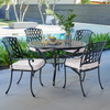 Tivoli Matte Black Cast Aluminum with Cushions 5 Piece Dining Set + 48 in. D Table