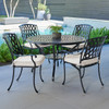 Tivoli Matte Black Cast Aluminum with Cushions 5 Piece Dining Set + 48 in. D Table