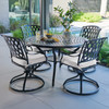 Tivoli Matte Black Cast Aluminum with Cushions 5 Piece Swivel Dining Set + 48 in. D Table