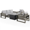 Montauk Slate Grey Polymer with Cushions 6 Piece Modular Sofa Group + 42 in. Sq. Fire Pit Table