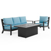 Montecito Charcoal Aluminum with Cushions 3 Piece Sofa Group + 52 x 32 in. Sintered Fire Pit Table