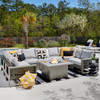 Montauk Slate Grey Polymer with Cushions 10 Piece Modular Sectional + 42 in. Sq. Fire Pit Table