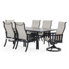 Siena Coal Aluminum with Sailing Seagull Cushions 7 Piece Combo Dining Set + 84 x 44 in. Table