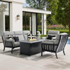 Siena Coal Aluminum with Panama Stone Grey 4 Piece Swivel Sofa Group + 36 x 58 in. Fire Pit Table
