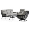 Siena Coal Aluminum with Panama Stone Grey 4 Piece Swivel Sofa Group + 46 x 26 in. Coffee Table