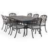 Roma Black Gold Cast Aluminum with Cushions 9 Piece Dining Set + 84-132 x 48 in. Double Extension Table