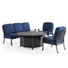 Roma Black Gold Cast Aluminum with Cushions 4 Piece Sofa Group + 52 in. D Gas Fire Pit