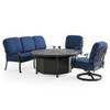 Roma Black Gold Cast Aluminum with Cushions 4 Piece Swivel Sofa Group + 52 in. D Gas Fire Pit