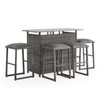 Venice Silver Oak Outdoor Wicker 5 Piece Bar Set with Backless Barstools + 54 x 27 in. Party Table