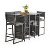Venice Silver Oak Outdoor Wicker 5 Piece Bar Set with Armless Barstools + 54 x 27 in. Party Table