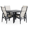 Portofino Midnight Aluminum and Prestige Stucco Sling 5 Piece Dining Set + 43 in. Sq. Table