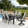 Portofino Midnight Aluminum and Prestige Stucco Sling 7 Piece Combo Dining Set + 84 x 40 in. Table