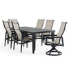 Portofino Midnight Aluminum and Prestige Stucco Sling 7 Piece Combo Dining Set + 84 x 40 in. Table