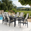 Portofino Midnight Aluminum and Prestige Stucco Sling 7 Piece Dining Set + 84 x 40 in. Table