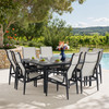 Portofino Midnight Aluminum and Prestige Stucco Sling 9 Piece Dining Set + 64 in. Sq. Table