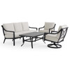 Hill Country Aged Bronze Aluminum and Cushion 4 Piece Swivel Sofa Group + 48 x 28 in. Coffee Table