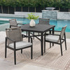Portofino Husk Midnight Aluminum with Cushions 5 Piece Dining Set + 43 in. Sq. Table