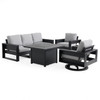 Montauk Polymer with Cushions 6 Piece Modular Swivel Sofa Group + 42 in. Sq. LP Gas Fire Pit