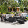 Montauk Polymer with Cushions 6 Piece Modular Swivel Sofa Group + 42 in. Sq. LP Gas Fire Pit