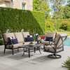 Key West Rustic Bronze Aluminum with Cushions 4 Piece Swivel Sofa Group + 48 x 26 in. Coffee Table