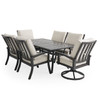 Fairmont Rustic Bronze Aluminum with Cushions 7 Piece Combo Dining Set + 70 x 40 in. Table