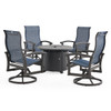 Fairmont Aged Bronze Aluminum with Collect Indigo Sling 5 Piece Swivel Chat Set + 36 in. D Carlisle Fire Pit