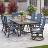 Fairmont Aged Bronze Aluminum with Collect Indigo Sling 7 Piece Combo Dining Set + 84 x 42 in. Table