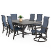 Fairmont Aged Bronze Aluminum with Collect Indigo Sling 7 Piece Combo Dining Set + 84 x 42 in. Table