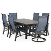 Fairmont Aged Bronze Aluminum with Collect Indigo Sling 7 Piece Combo Dining Set + 84 x 42 in. Table