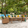 Sonoma Natural Outdoor Wicker with Cushions 4 Piece Swivel Sofa Group + 65 x 34 in. Poly Rattan Lounge Height Coffee Table