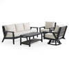 Nantucket Black Polymer and Wicker with Cushions 4 Piece Swivel Sofa Group + 42 x 24 in. Coffee Table