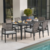 Portofino Husk Midnight Aluminum with Cushions 7 Piece Arm Dining Set + 84 X 40 in. Rect. Dining Table