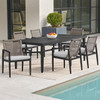 Portofino Husk Midnight Aluminum with Cushions 7 Piece Arm Dining Set + 84 X 40 in. Rect. Dining Table
