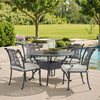 Naples Aged Bronze Cast Aluminum with Cushions 5 Piece Dining Set + 48 in. D Table