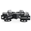 Montauk Polymer with Cushions 5 Piece Swivel Chat Set + 42 in. Sq. LP Gas Fire Pit