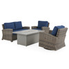 Sonoma Husk Outdoor Wicker with Cushions 4 Piece Swivel Loveseat Group + 52 x 32 in. Sintered Fire Pit Table