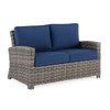 Sonoma Husk Outdoor Wicker with Cushions 4 Piece Swivel Loveseat Group + 52 x 32 in. Sintered Fire Pit Table