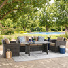 Venice Silver Oak Outdoor Wicker with Cushions 4 Piece Sofa Group + 59 x 32 in. Aluminum Top Lounge Table